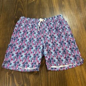 THOMAS DEAN Mens XL Swim Shorts Flip Flop Print Blue Pink Drawstring Mesh Lined